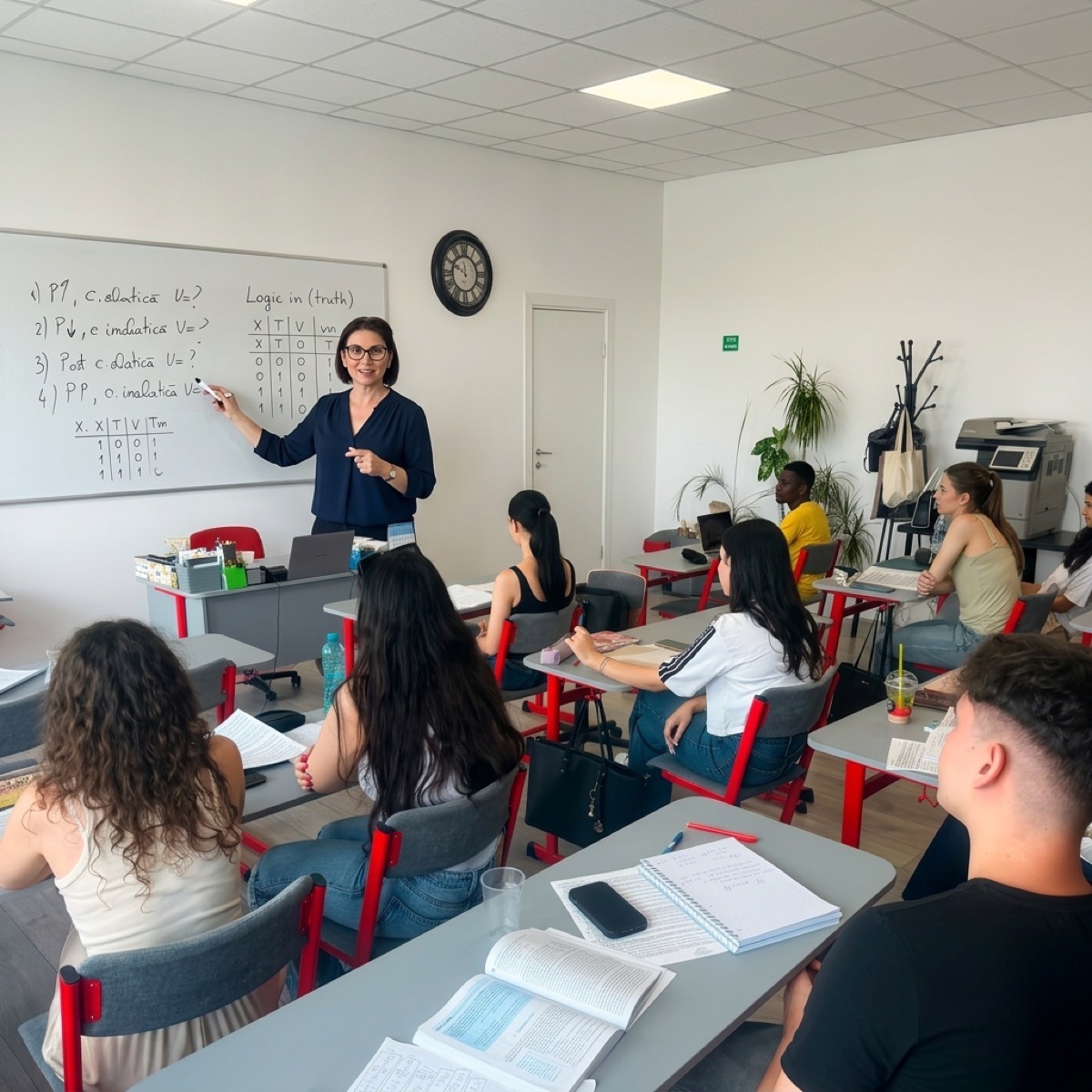 Profesoara Cecilia lucrează cu o grupă de elevi la Logică BAC