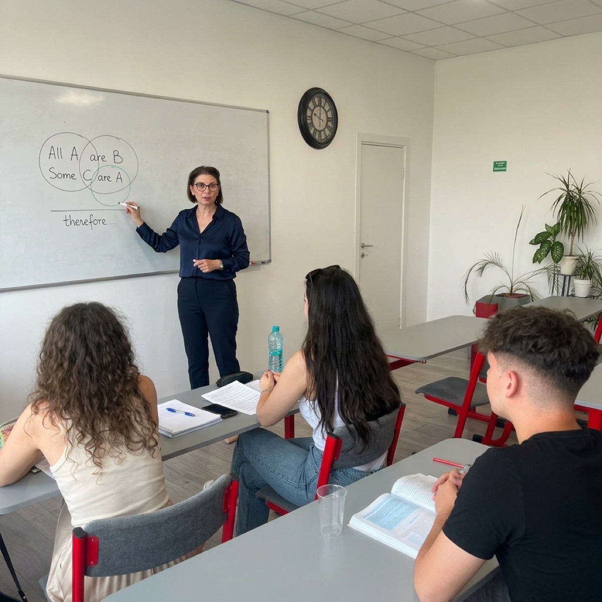 Profesoara Cecilia discută o cerință de logică
