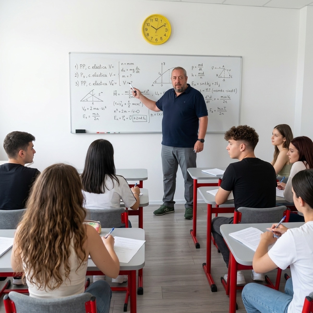 Elevi lucrând la matematică în sala de curs