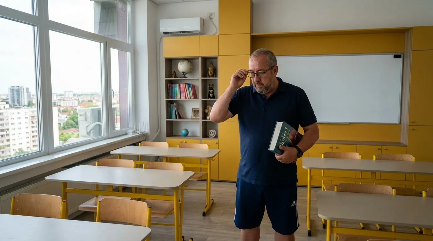 Profesorul Marius în sala de pregătire la matematică din Șoseaua Berceni 104