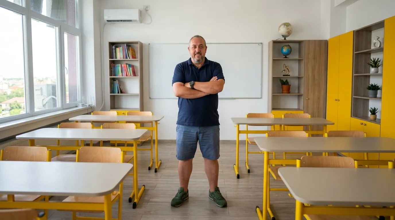 Profesorul Marius explică matematica unei clase de liceeni
